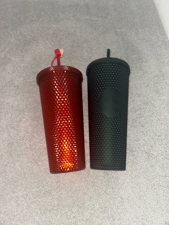 Starbucks Other - Starbucks Green Matte Studded Tumbler & Shiny Red Studded Cold Cup